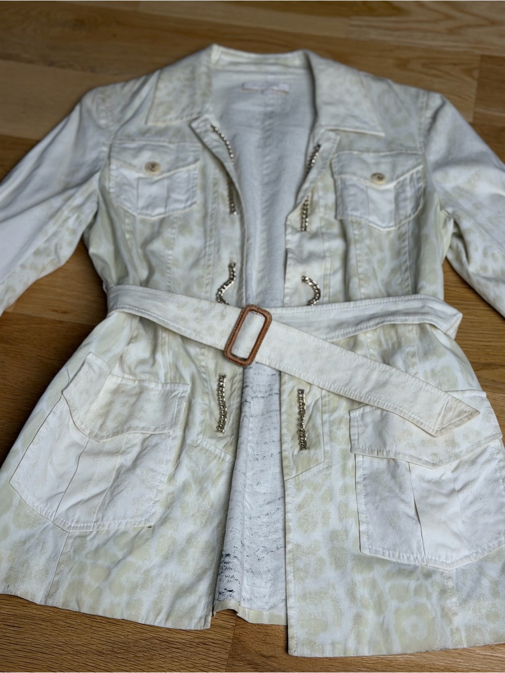 Roberto Cavalli Vintage Y2K Leopard Chain Trim Safari Jacket Belted S - Picture 3 of 15